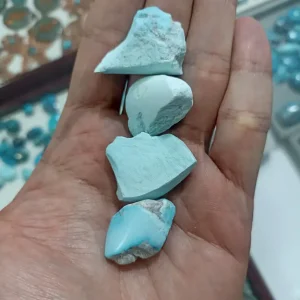 ALT: Damghan and Kerman turquoise stones from Iran Title: Damghan and Kerman Turquoise from Iran Caption: Natural Damghan and Shahre Babak (Kerman) turquoise stones Description: Damghan and Kerman turquoise stones from Iran feature lighter blue tones and clean texture. These Iranian turquoise varieties are ideal for jewelry and bulk trade and are available through Rira Procurement Company with export services.