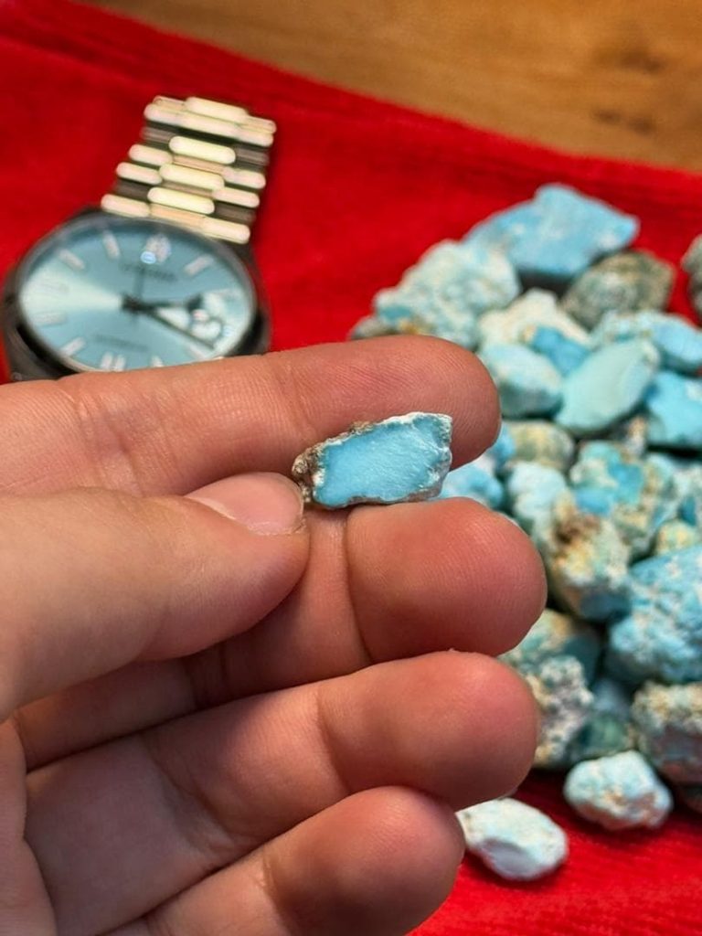Close-up of a large raw Armenian turquoise specimen showing natural matrix pattern and blue-green color